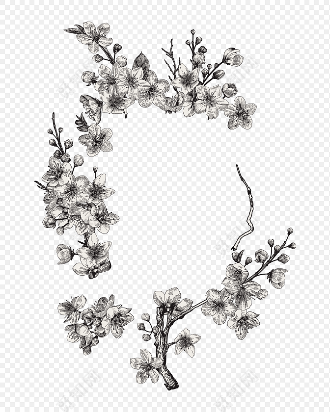 花朵钢笔画黑白素材
