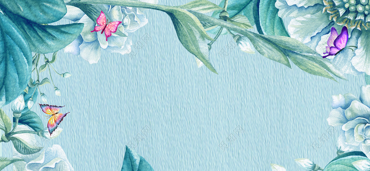 浅蓝色春天文艺小清新蓝色banner花背景