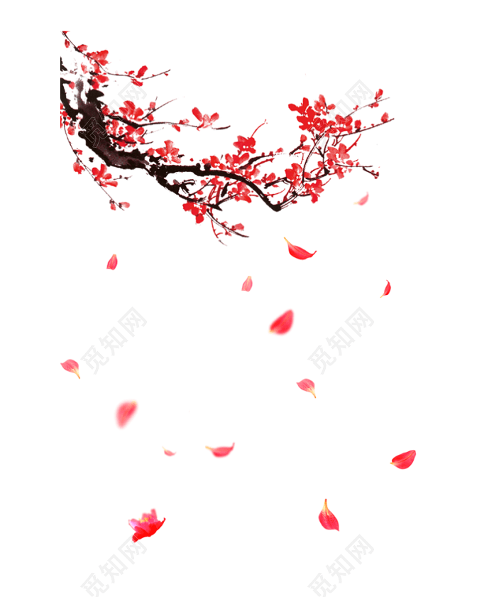 红色中国风飘落梅花花瓣
