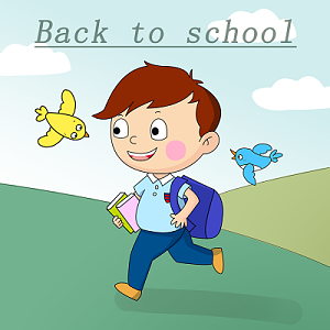 开学去学校卡通男孩卡通鸟儿