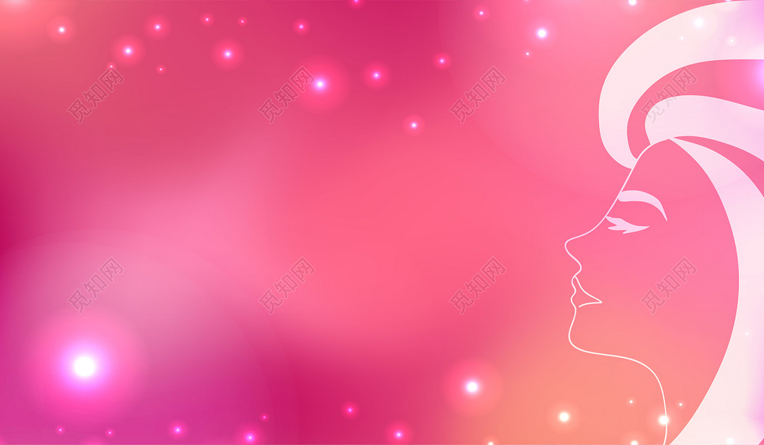 光圈光点叠加美女线条粉色渐变背景图