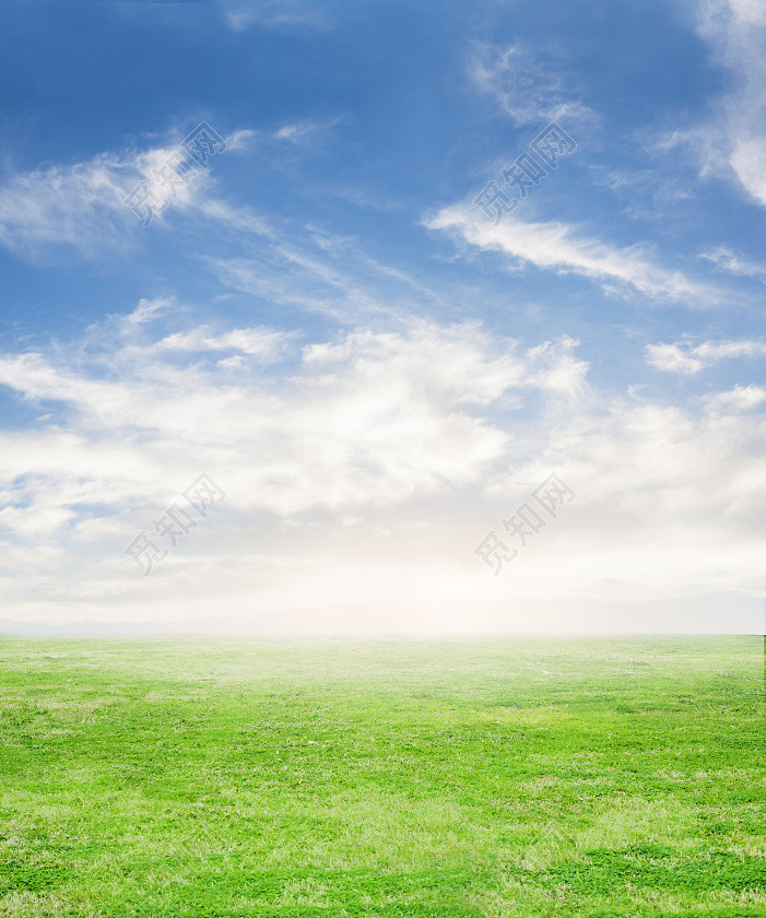 蓝天白云天空绿色草地海报背景