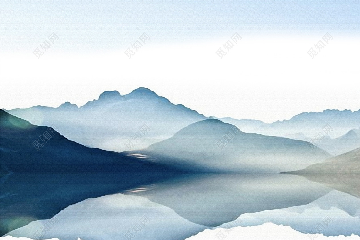 青色清新背景山水画素材