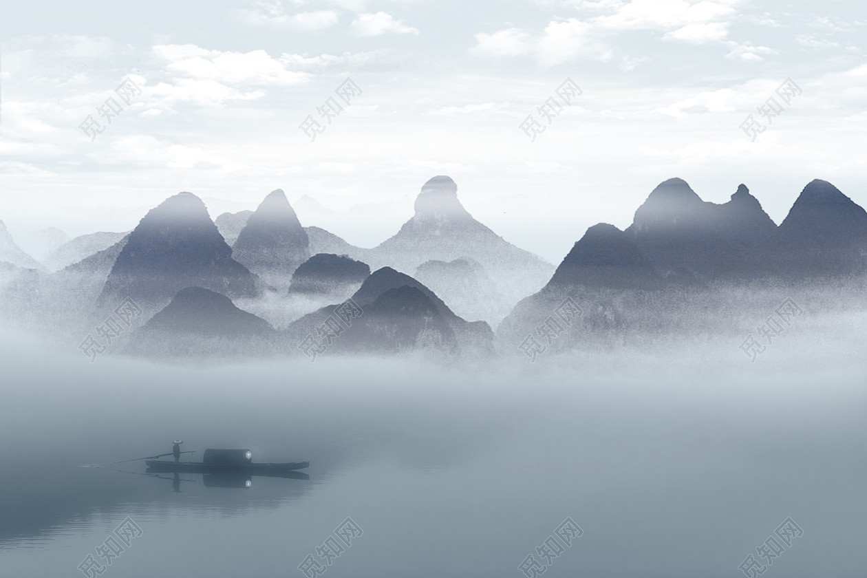 古风水墨山水画素材