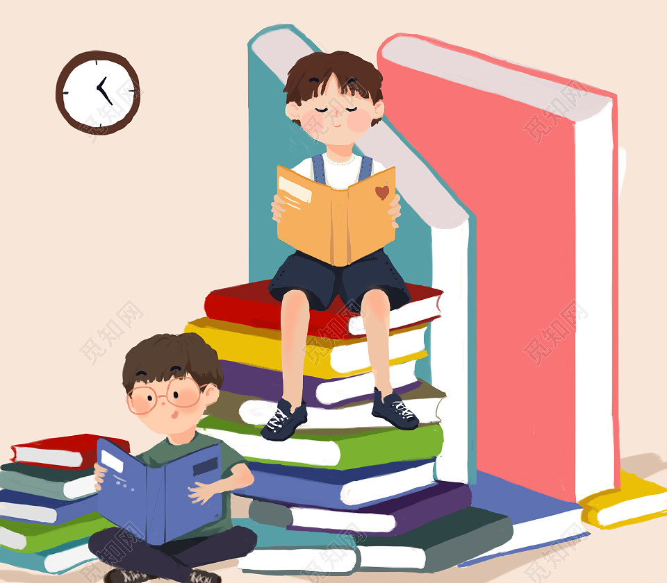 png素材 开学遨游在书本海洋的里的看书小朋友标签:创意书本 卡通小