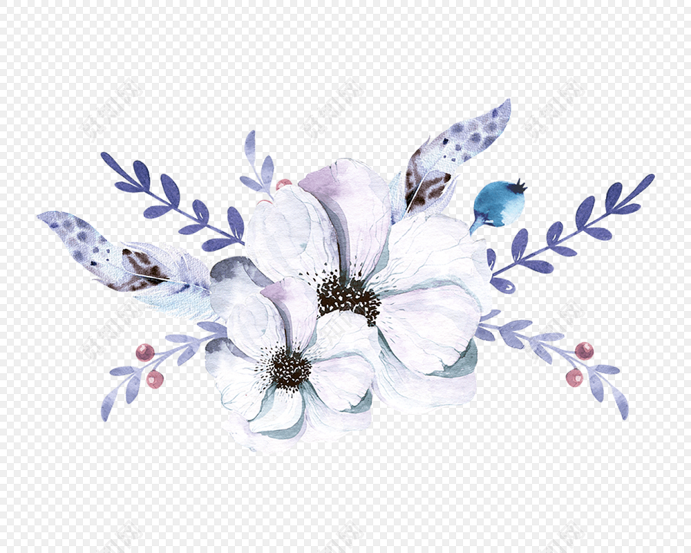唯美卡通手绘鲜花羽毛免抠素材
