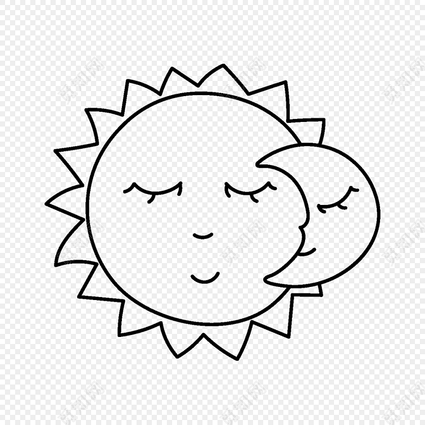 卡通手绘黑色太阳简笔画免抠素材