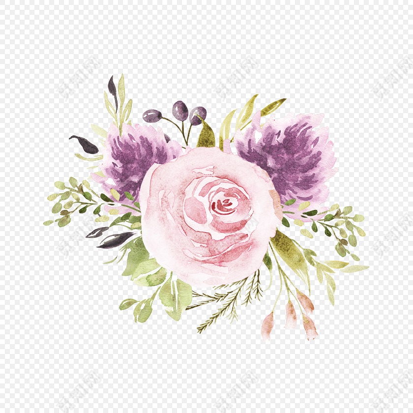 水彩绘画彩色花朵素材