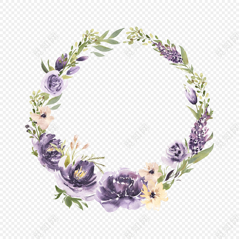 水彩绘画彩色花朵花环装饰素材