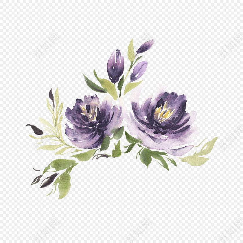 水彩水墨绘画彩色花朵装饰素材