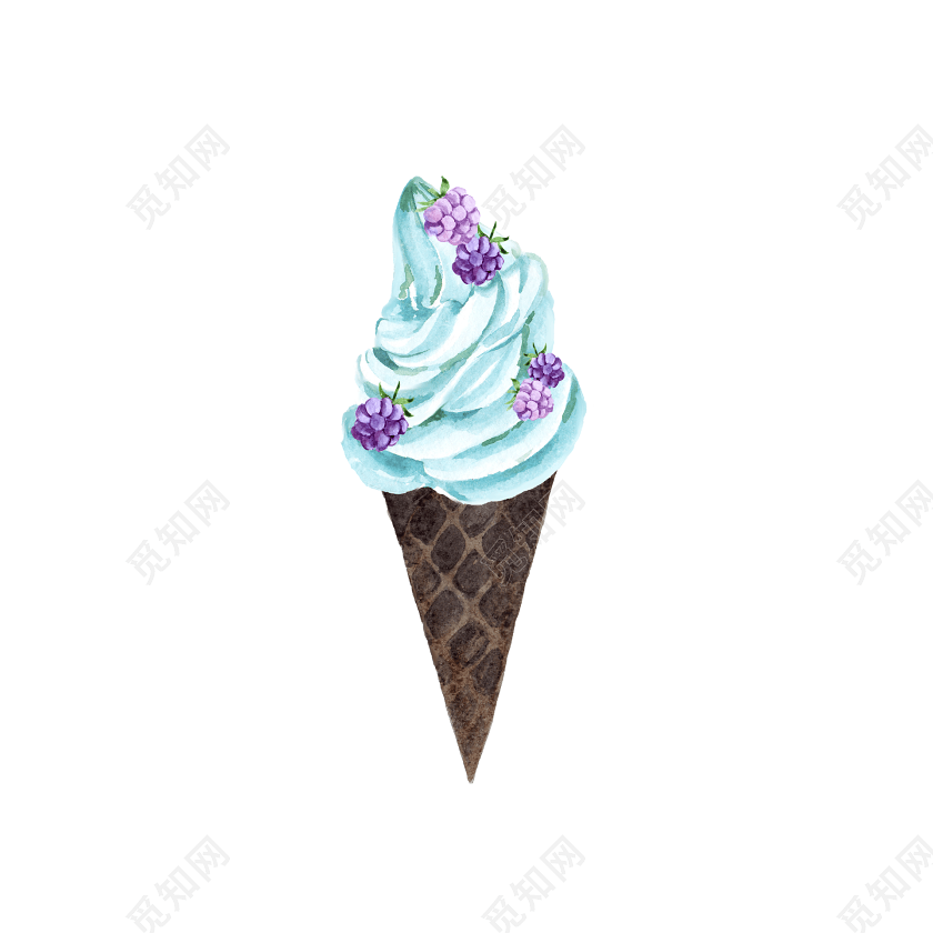 小清新冰淇淋甜筒水彩画