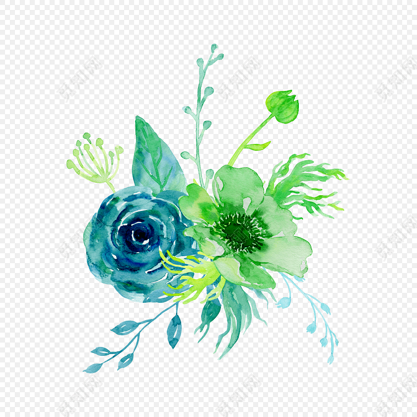 蓝绿色简约花朵矢量素材