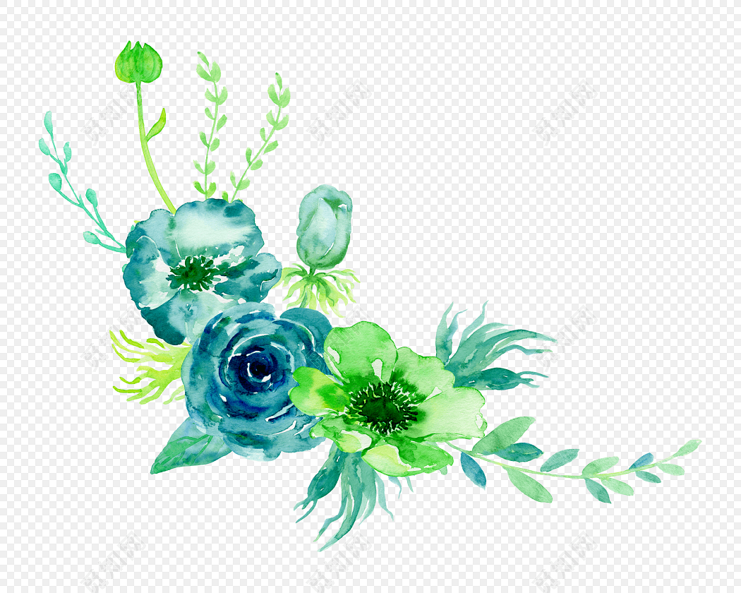 蓝绿色简约花朵矢量素材