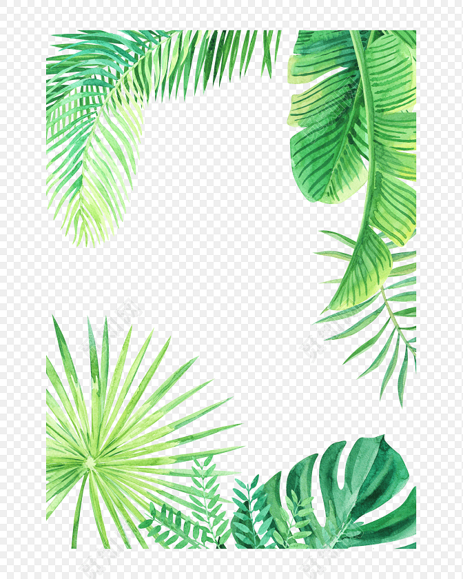 北欧风绿色叶片外框背景素材