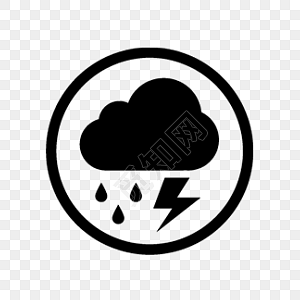 黑色卡通雷阵雨扁平天气图标
