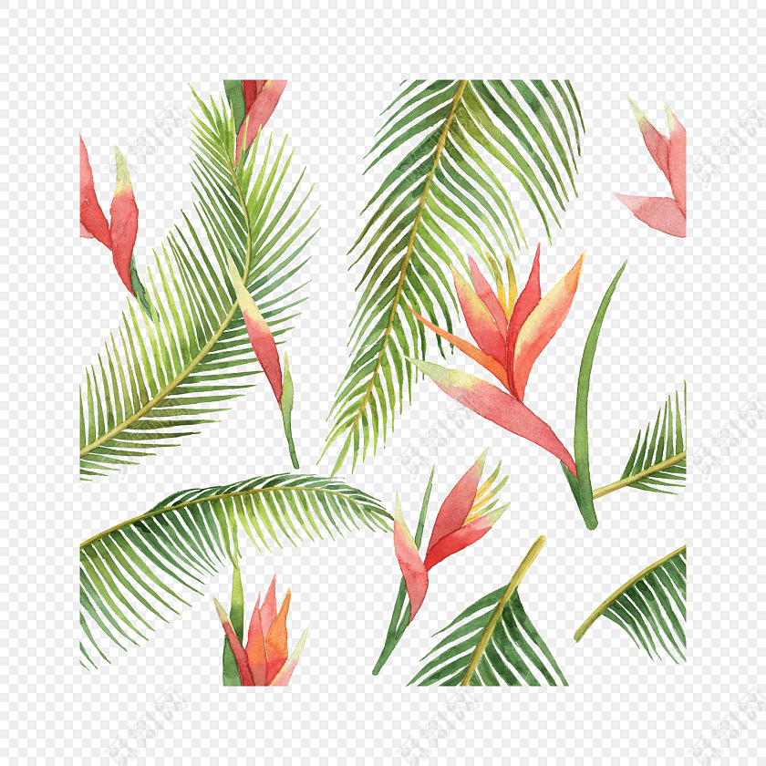 可爱水彩绿色植物插画素材图