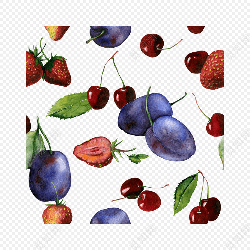 彩色手绘水果水彩插画背景素材