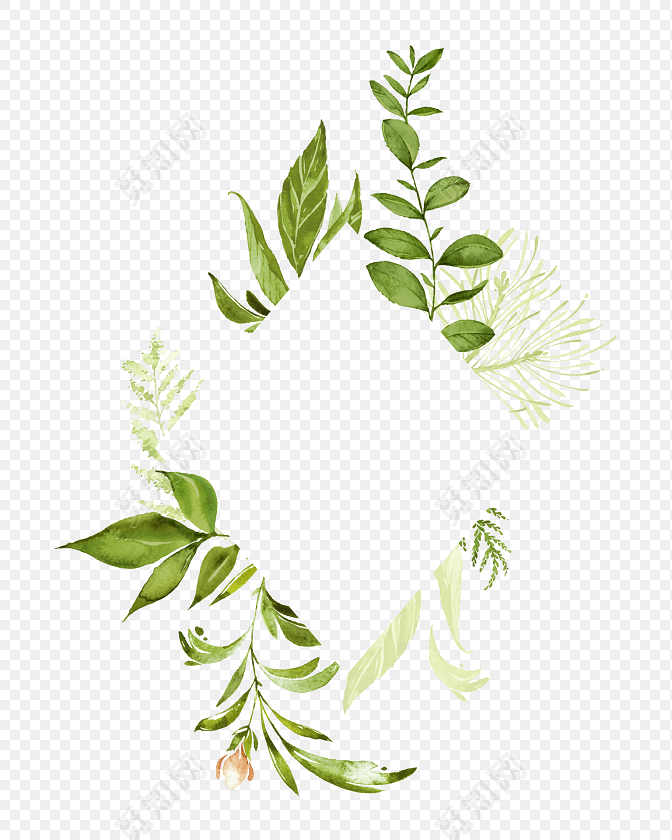绿色清新植物手绘水彩插画标签素材