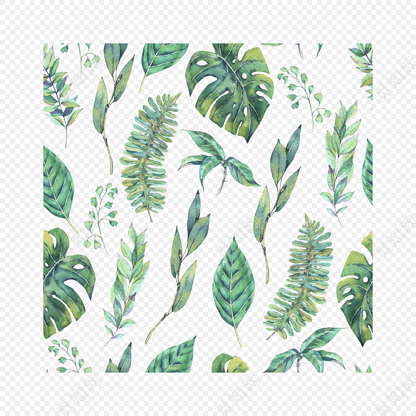 绿色清新树叶水彩插画背景素材