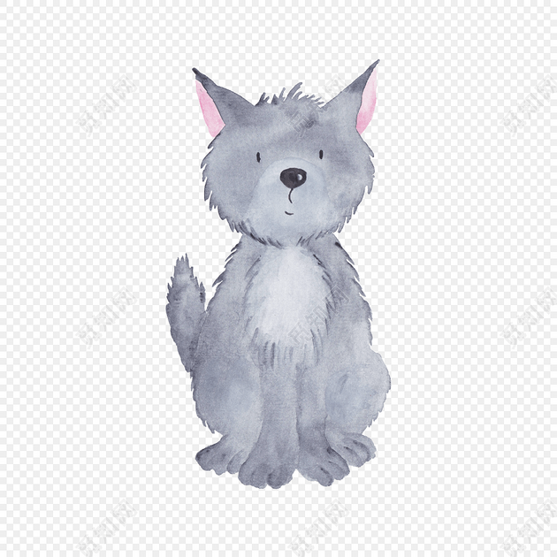 灰色手绘动物狼水彩插画