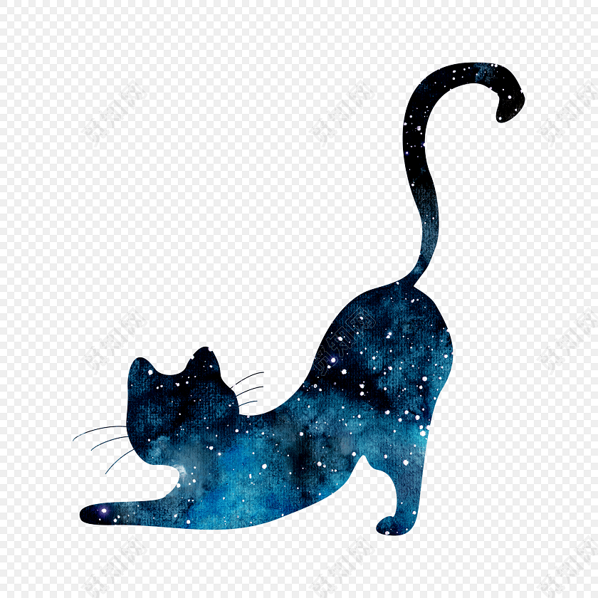 水彩星空剪影猫素材免费下载_png素材_觅知网