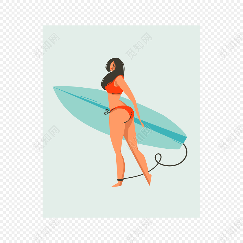 卡通手绘彩色美女冲浪插图