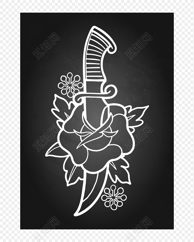 哥特风灰黑色底匕首穿花花纹素材