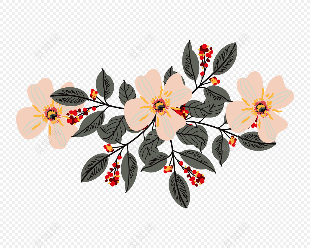 卡通手绘彩色花卉免抠素材