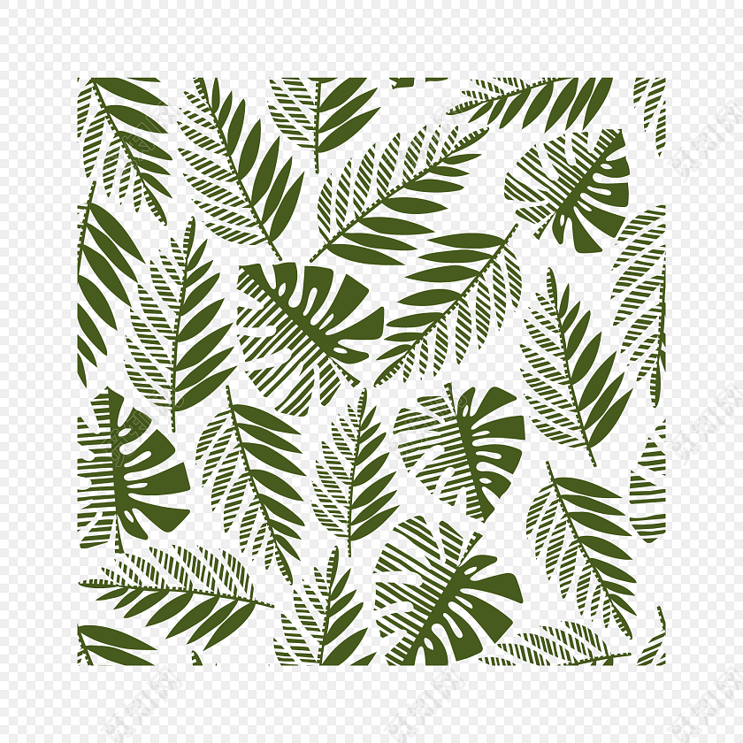 手绘绿色植物包装纸图案