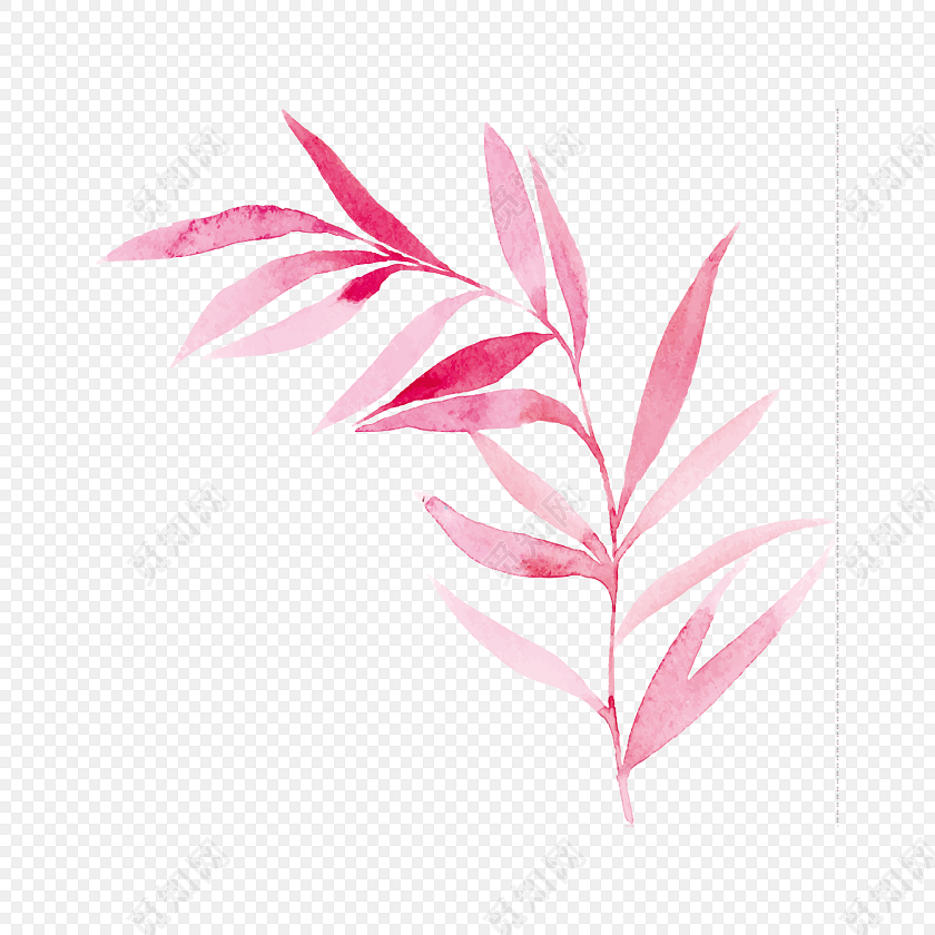 手绘粉红色叶片背景装饰免抠素材