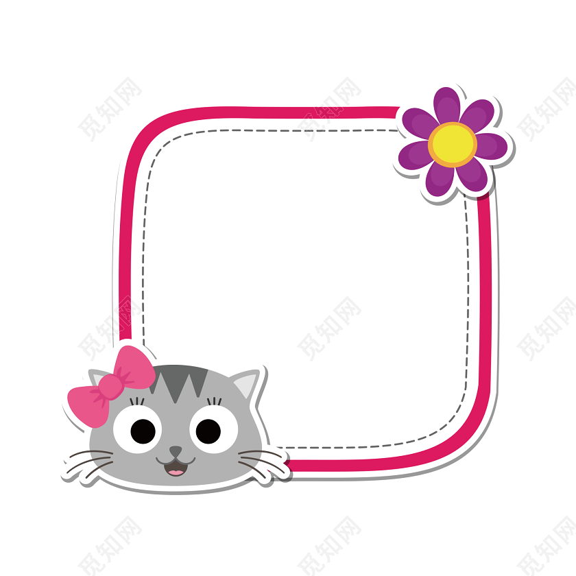 手绘卡通猫咪花边边框素材