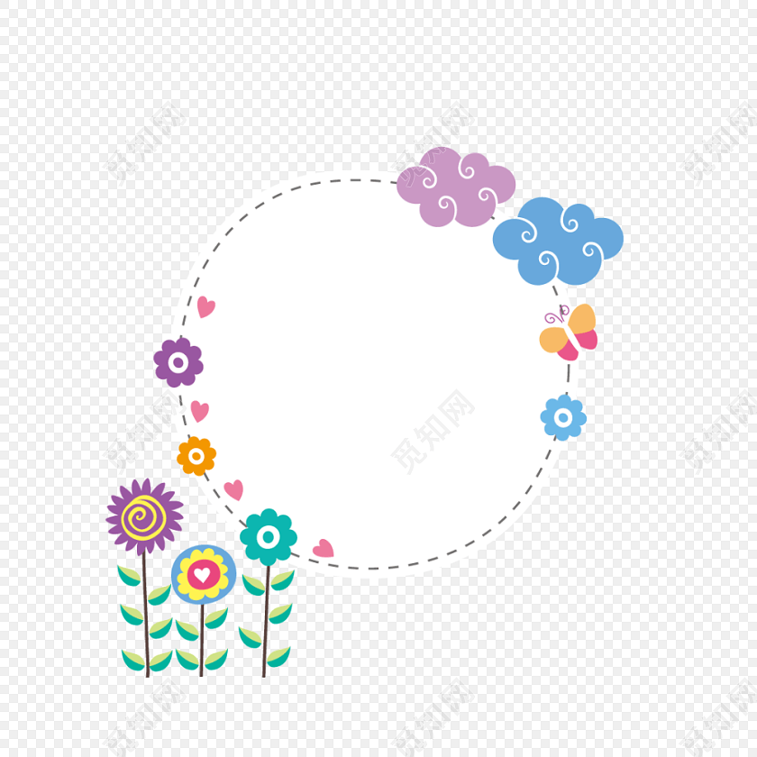 手绘卡通云朵花边边框素材