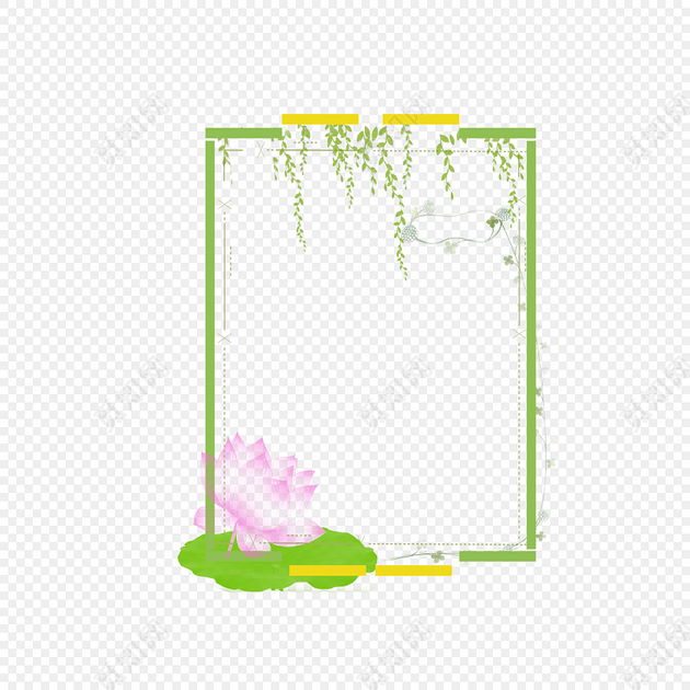 手绘卡通荷花花边边框素材