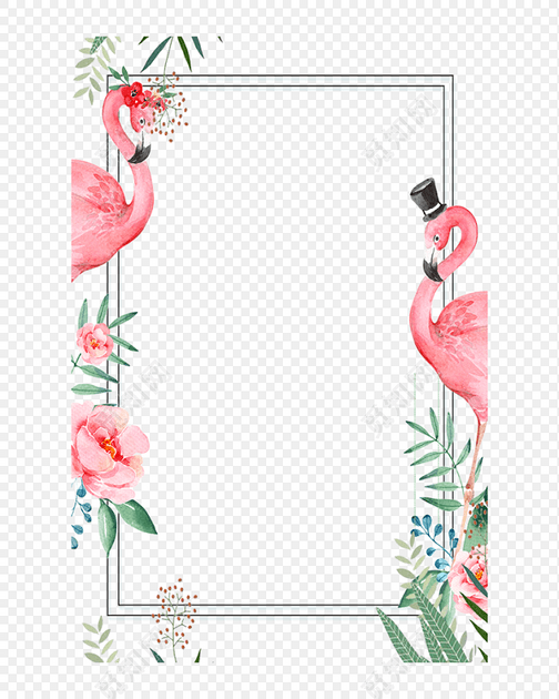 手绘卡通火烈鸟花边边框素材