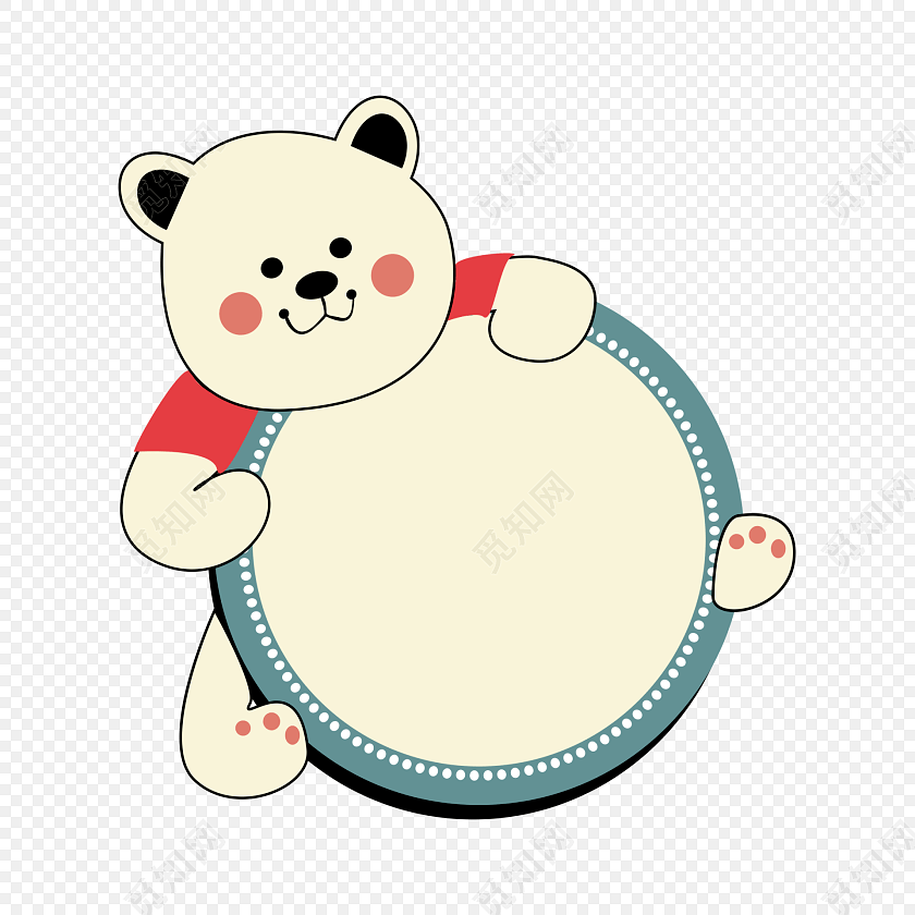 手绘卡通北极熊花边边框素材