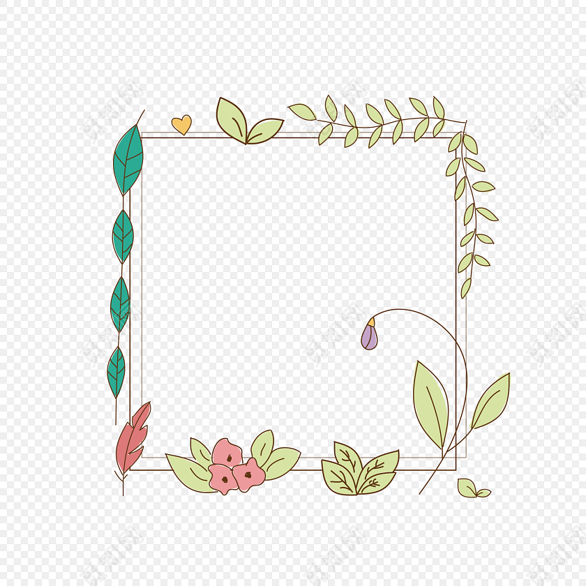 手绘卡通树枝花边边框素材