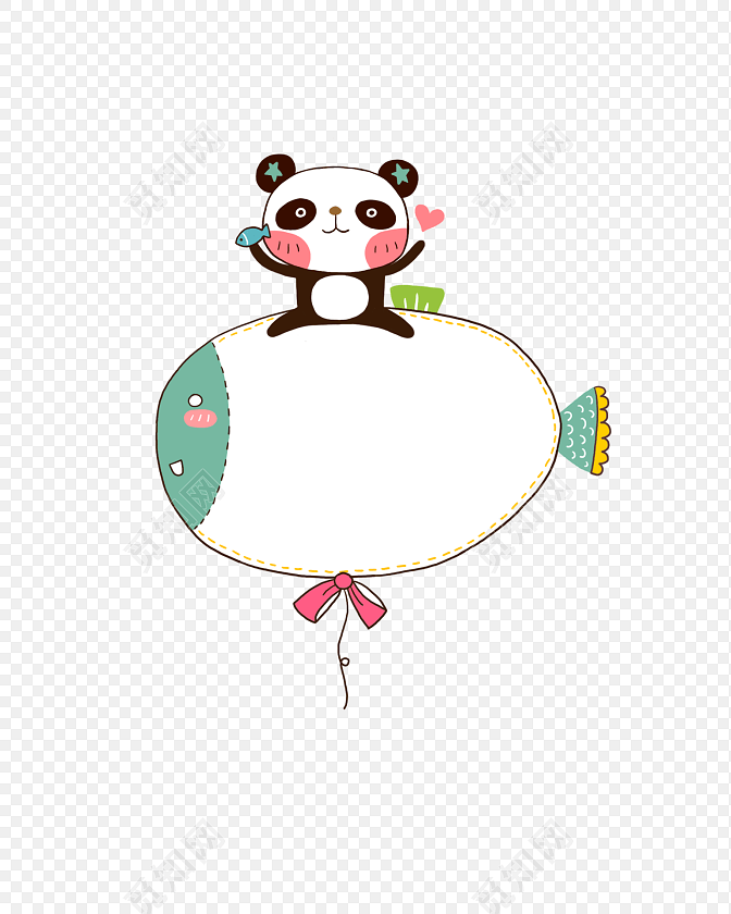 手绘卡通熊猫花边边框素材