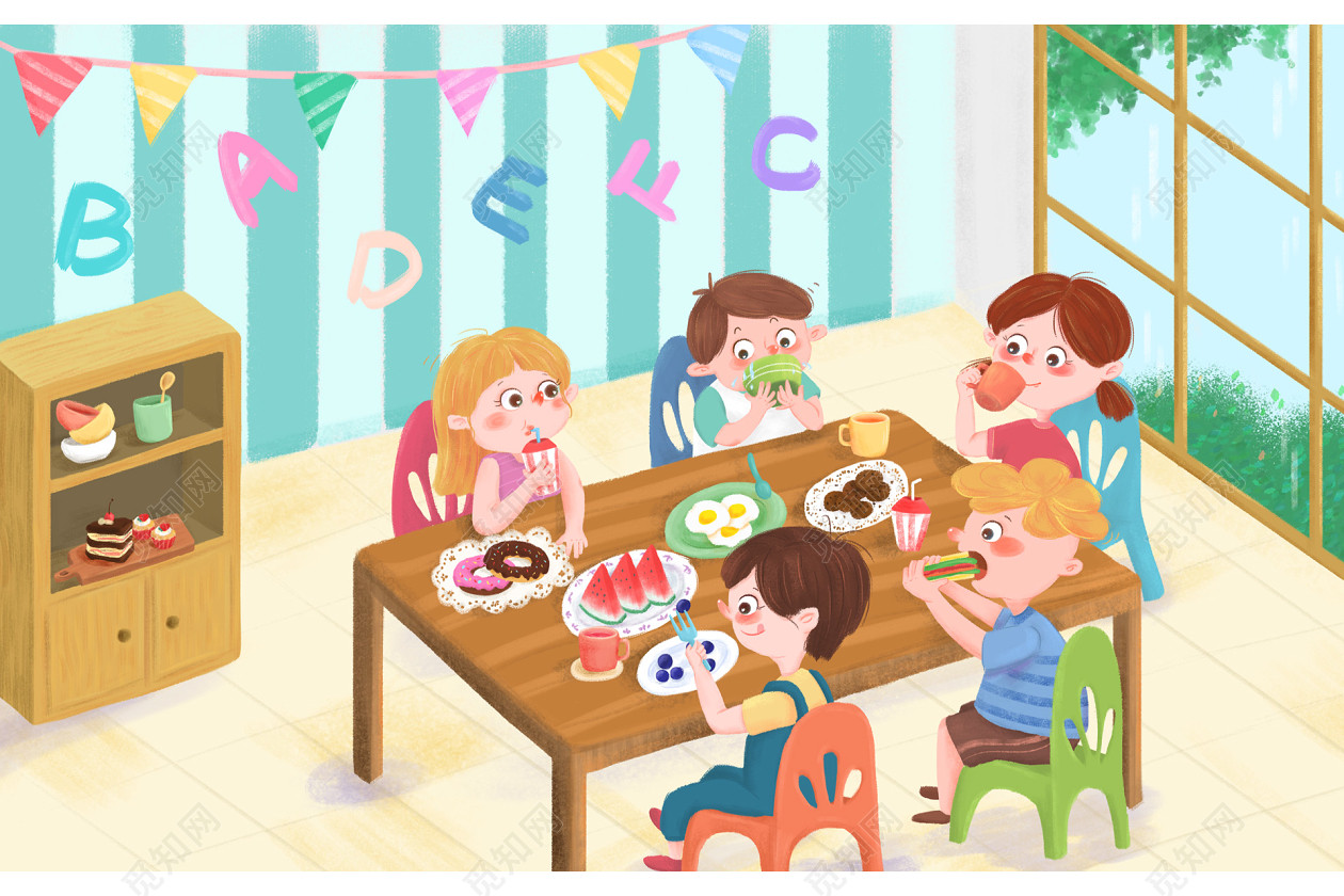 卡通小孩吃饭图片素材免费下载 - 觅知网