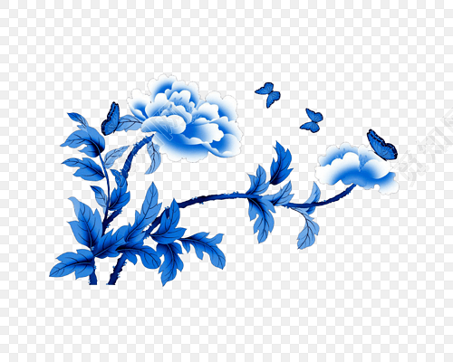 蓝色装饰牡丹花