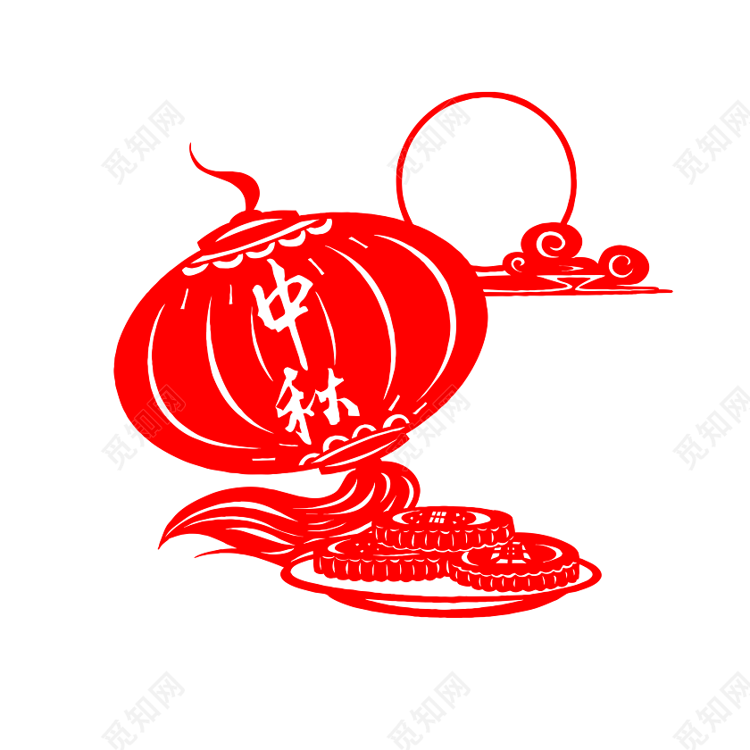 中秋剪纸剪影灯笼素材