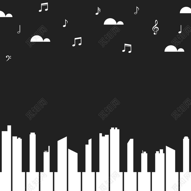 卡通黑白抽象钢琴键城市音乐会背景素材