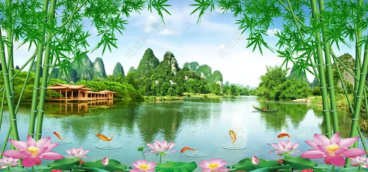 原创非商用授权 下载jpg 背景素材 山水风景画标签:背景素材 竹子