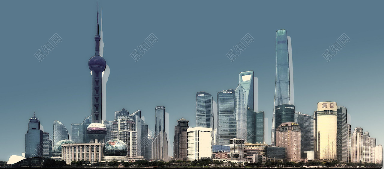 蓝色上海建筑背景