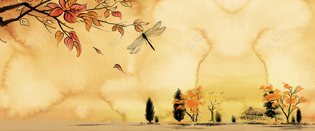 上新banner背景金色初秋天秋季女装上新banner背景素材水墨秋天风景
