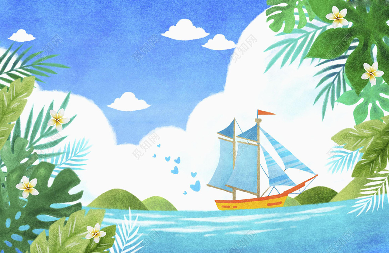 背景素材 手绘夏日大海帆船平面广告标签: 背景素材 帆船 绘画美术