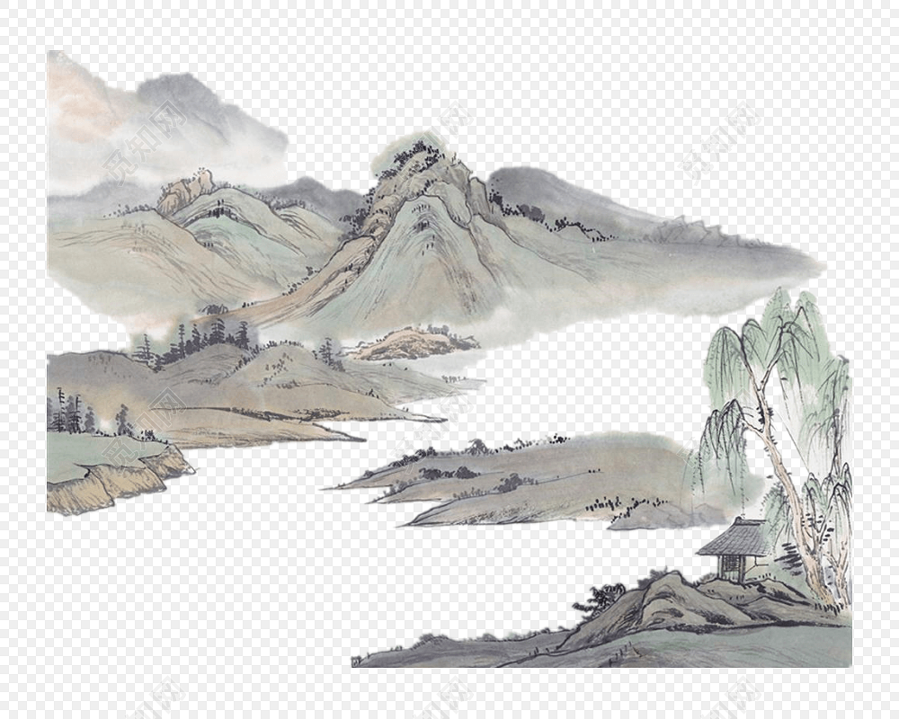 手绘中国风山水水墨画