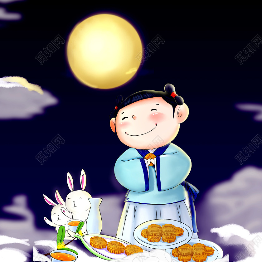 中秋节小朋友吃月饼素材