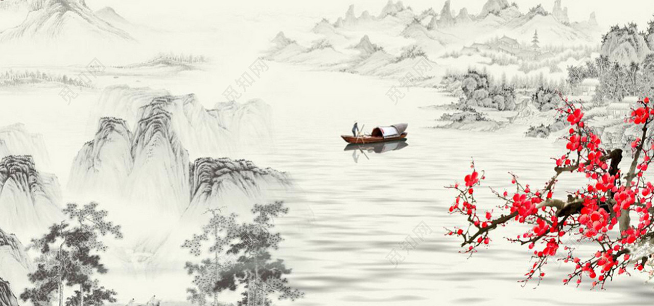 山水画梅花花瓣背景免费下载_背景素材_觅知网