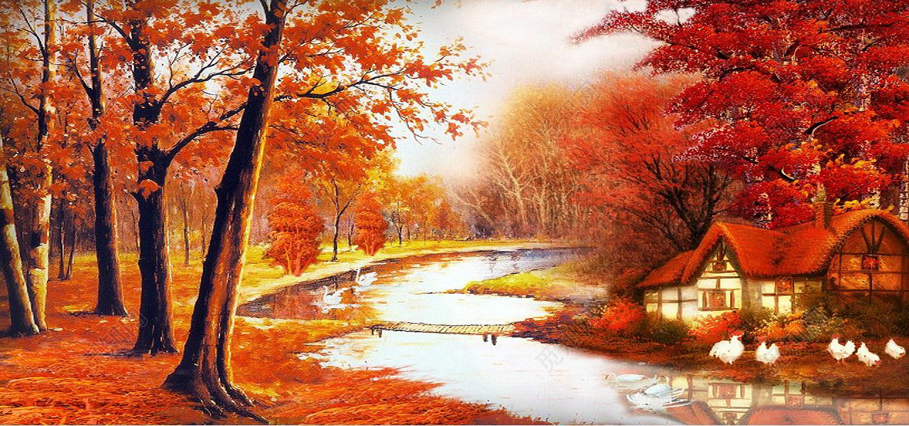免费下载jpg 背景素材秋天秋季风景油画背景标签:背景素材 河水 家园