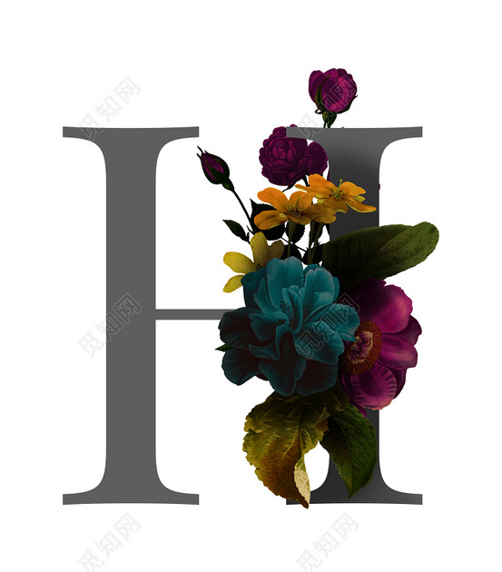 彩色花卉花朵英文字母h免抠png素材